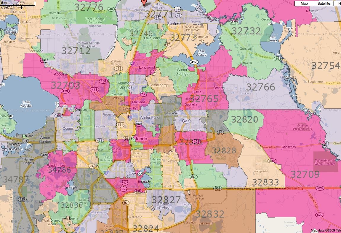 Orlando bunga zip code peta